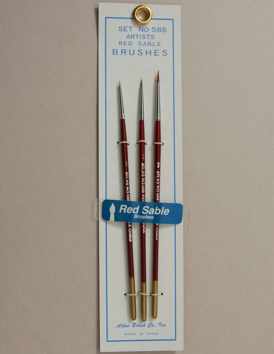 Red Sable Brush Set in 3 Sizes 0, 5/0, 10/0