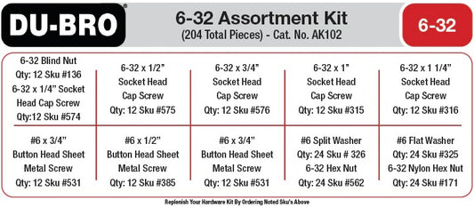 6-32 Hardware Assortment Kit, 204pcs