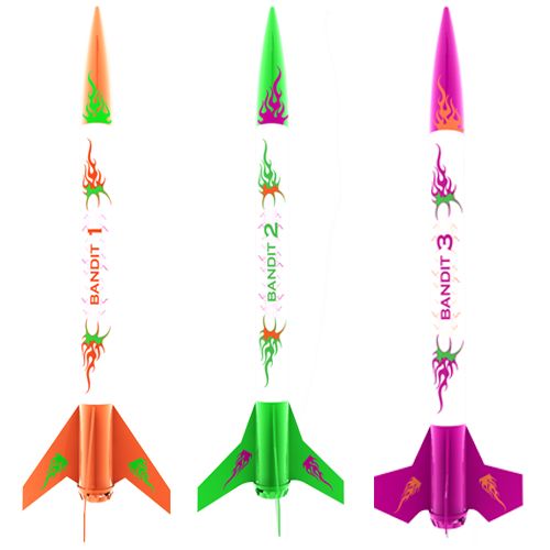 3 Bandits Model Rockets Kit, E2X, (3 Rockets)