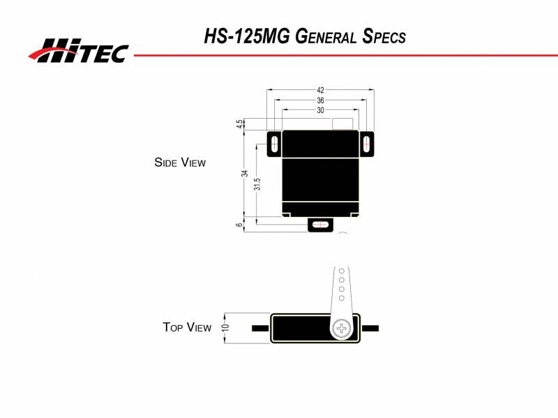 HS-125MG Slim Metal Gear Wing Servo 0.13sec/49oz @ 6.0v