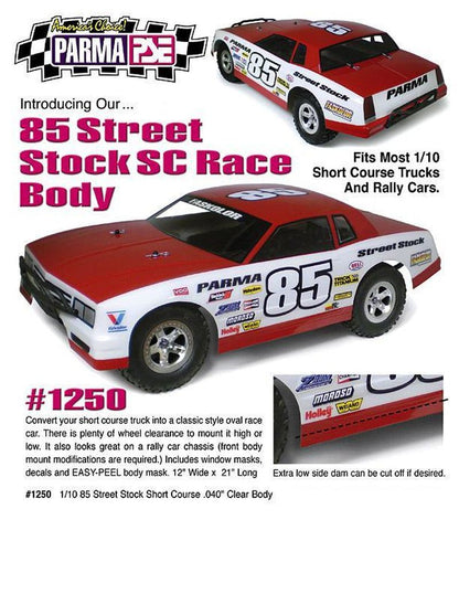 1/10 Parma '85 Street Stock Short Course Oval Clear Body