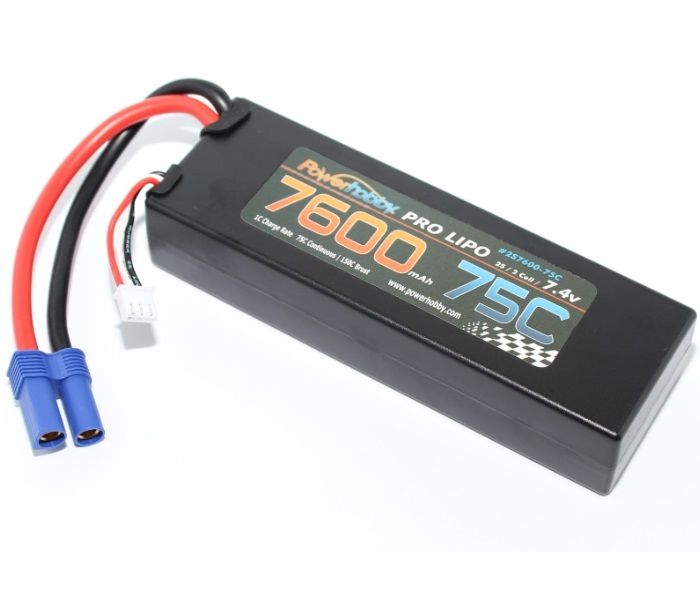 7600mAh 7.4V 2S 75C LiPo Battery with Hardwired EC5