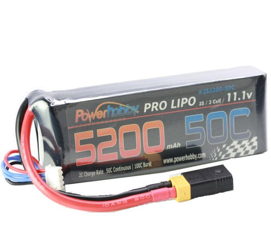 5200mAh 11.1V 3S 50C LiPo Battery with Hardwired XT60