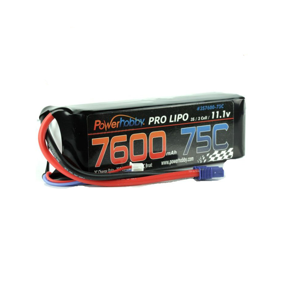 7600mAh 11.1V 3S 75C LiPo Battery with Hardwired EC5