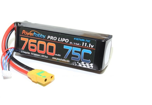 7600mAh 11.1V 3S 75C LiPo Battery with Hardired XT90