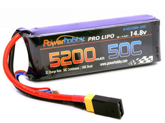 5200mAh 14.8V 4S 50C LiPo Battery with Hardwired XT60