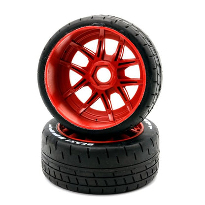 1/8 GT Beast Belted Mounted Tires 17mm Soft Red Wheels