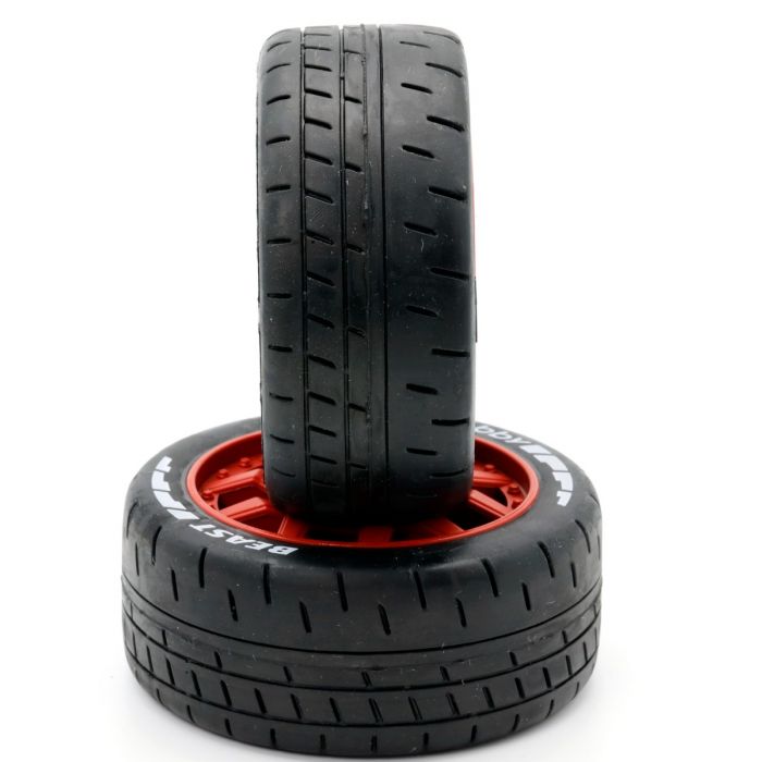 1/8 GT Beast Belted Mounted Tires 17mm Soft Red Wheels