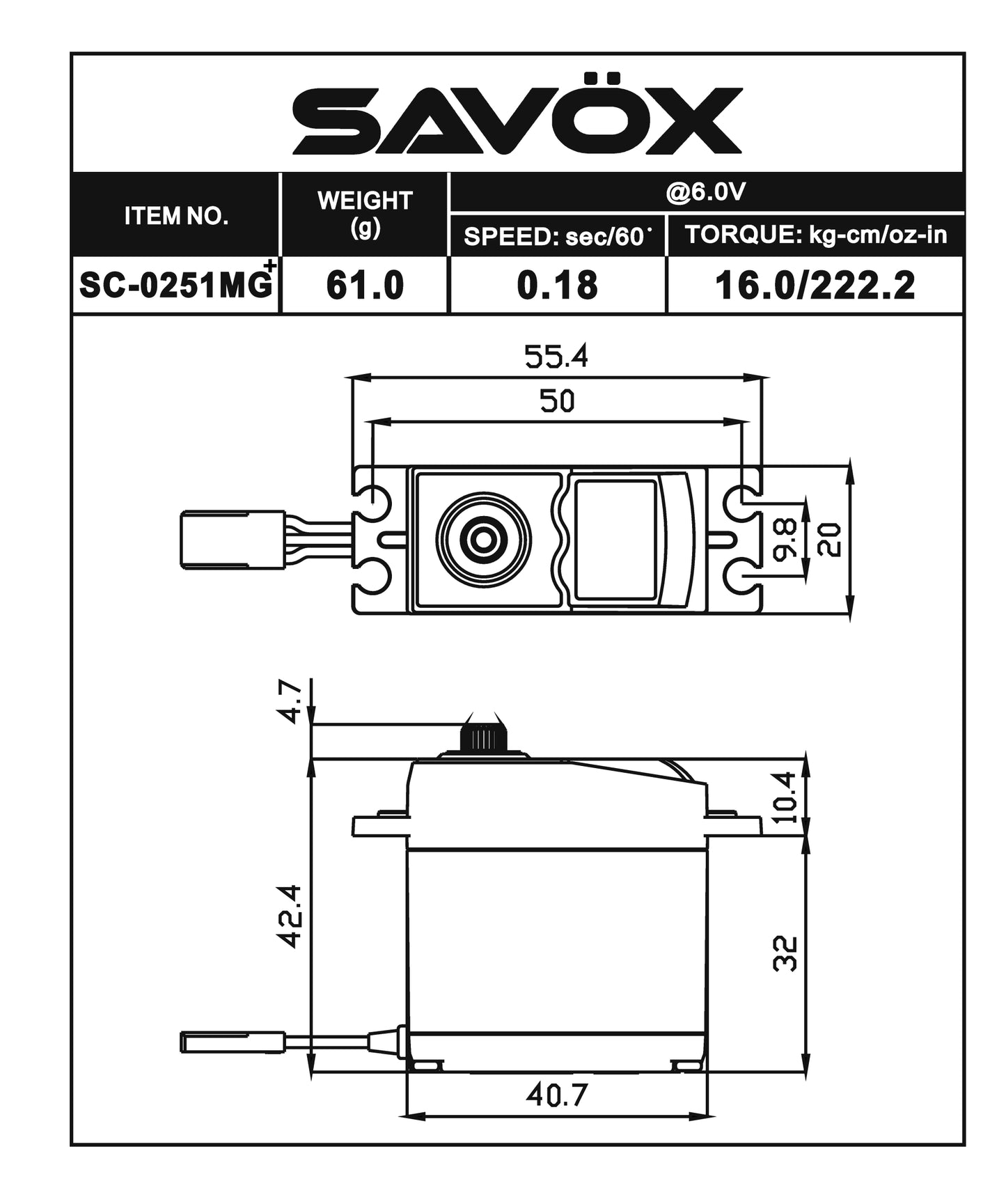 Larger Standard Digital Servo, 0.18sec / 222oz @ 6.0V